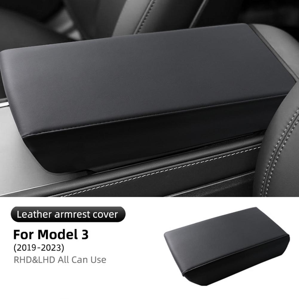 For Tesla Model 3 19-23 Central Control Armrest ABS+Leather Protective Cover For Model Y 19-24 Car Chair Armrest Cushion Cover