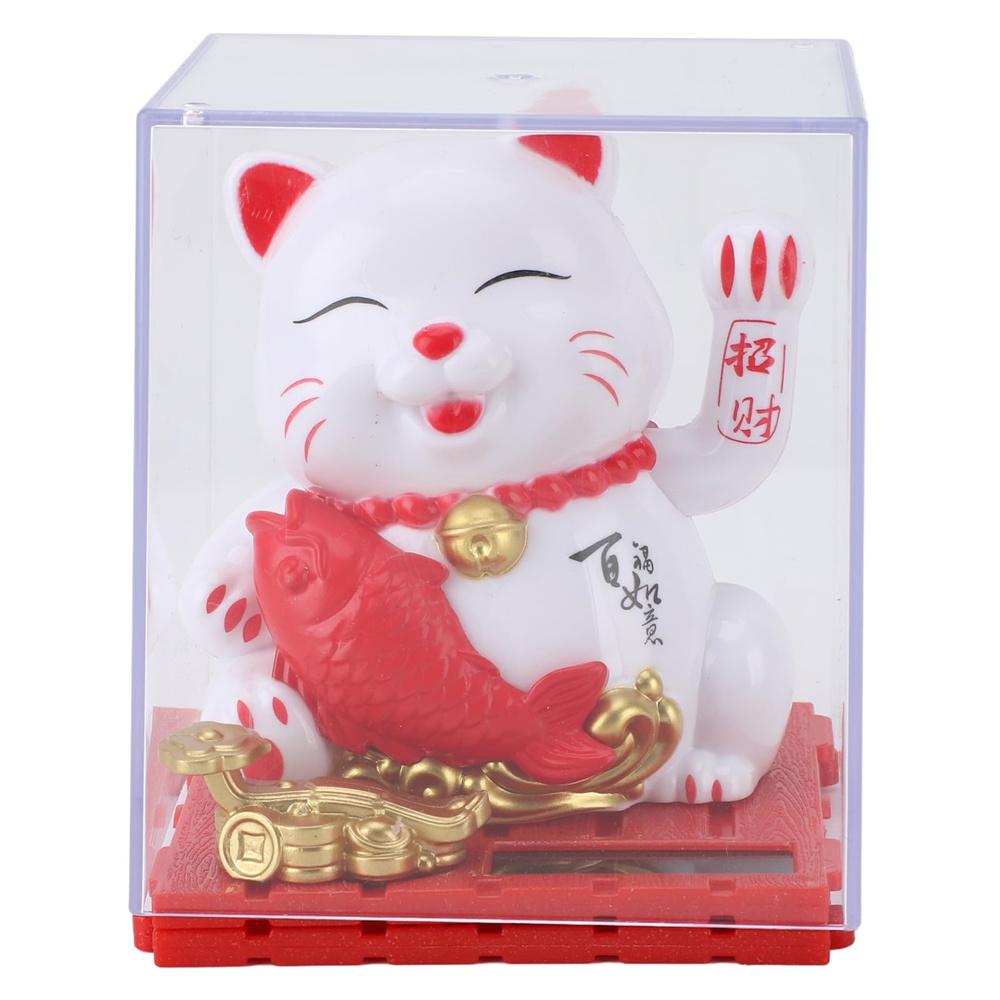Solar Powered Lucky Cat Waving Hand Beckoning Fortune Cat Figurines for Car Dashboard/Home Decor