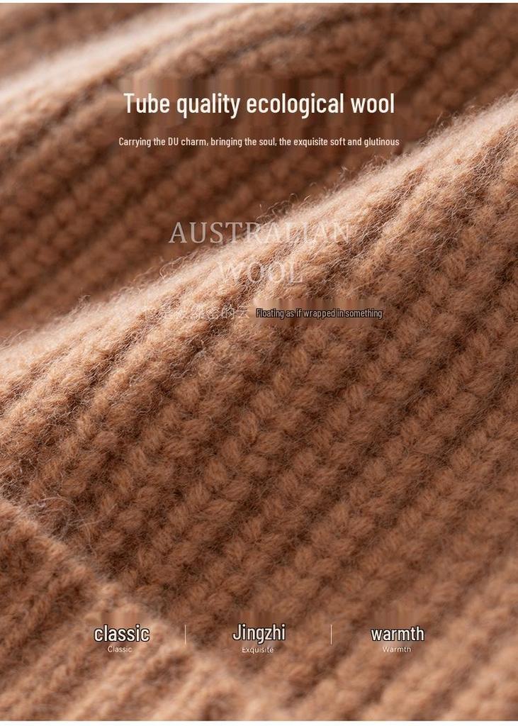 Thickened Wool Ribbed Cuff Cashmere Knit Hat - Warm and In Stock