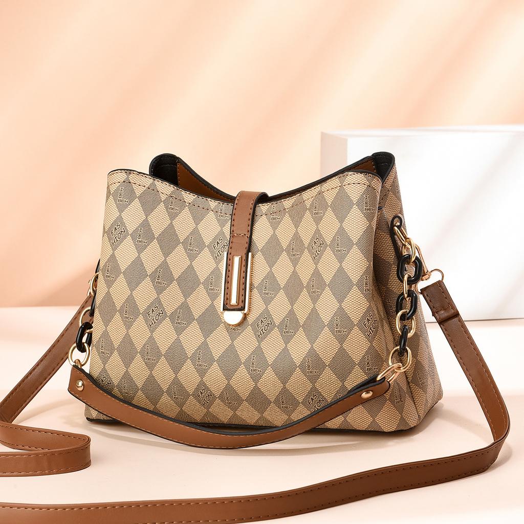 Women's Bag European and American Retro Checkerboard Shoulder Bag Women's Large-capacity Bag Plaid Bucket Bag