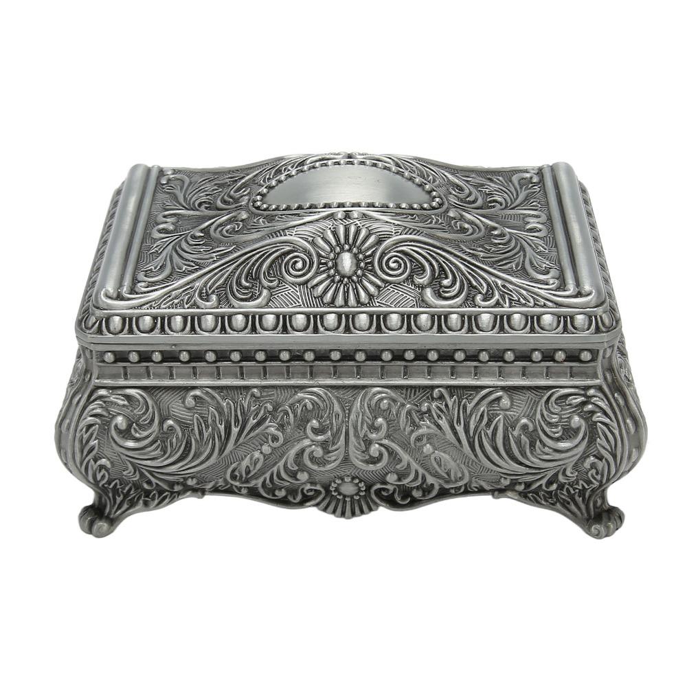 Floral Engraved Metal Trinket Box Antique Storage Jewelry Box Vintage Jewelry Box For Ladies