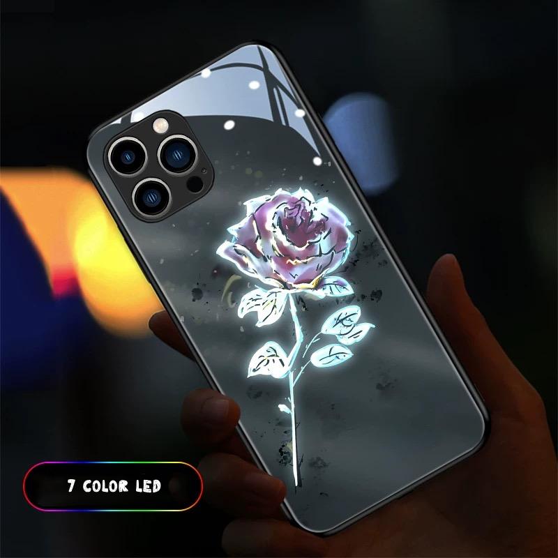 Colorful Flower Luminous Mobile Phone Case For iPhone 15 14 13 12 11 Pro Max XR XS 7 8 16 Plus Voice Control Flash Phone Cove