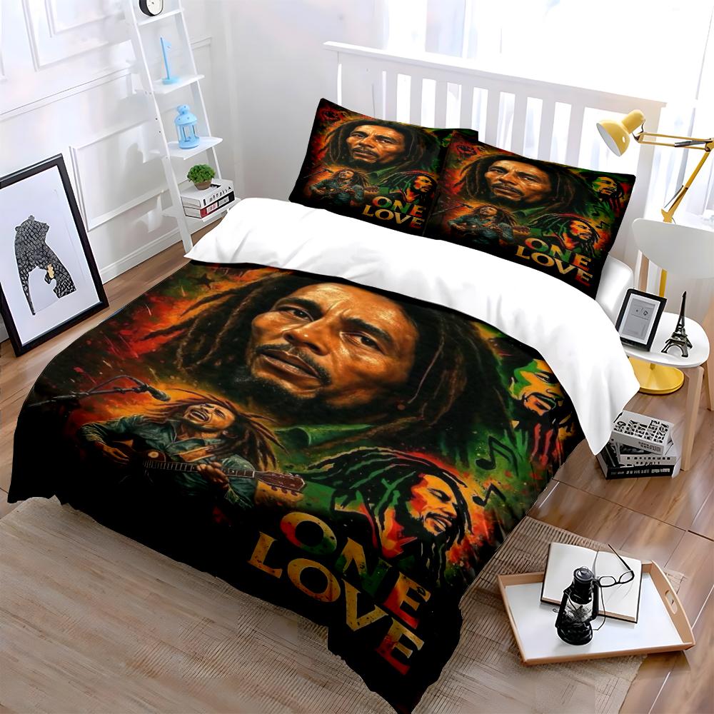 Set Biancheria da Letto Stile Reggae con Stampa One Love (1 copripiumino, 2 federe, piumino non incluso)