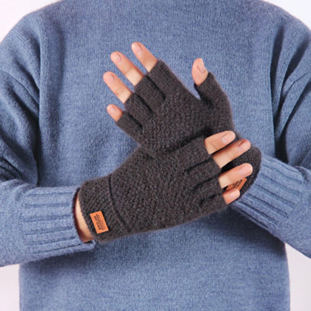 Winter Fingerless Gloves For Women Men Thick Elastic Knitted Alpaca Wool Warm Half Finger Mittens Outdoor Driving Gloves Unisex