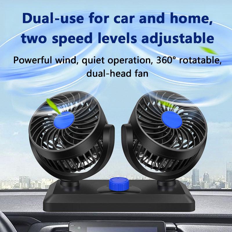 Dual Head Car Fan 12V 24V 5V Rotation Cooling Fan for Car 3-Speed Adjustable Auto Air Fan Portable Electric Fan SUV Truck