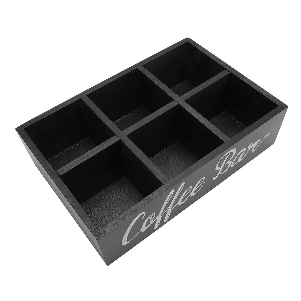 Coffee Station Organizer with Divider Wooden Coffee Bar Accessories Storage Box Tea Bags Coffee Pods Holder for