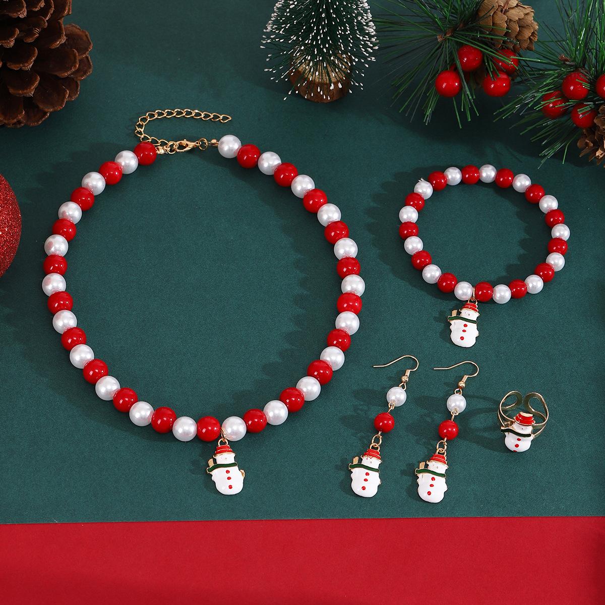 Christmas Handmade Beaded Jewelry Set Cute Christmas Wind Earrings Bracelet Necklace Ring Female