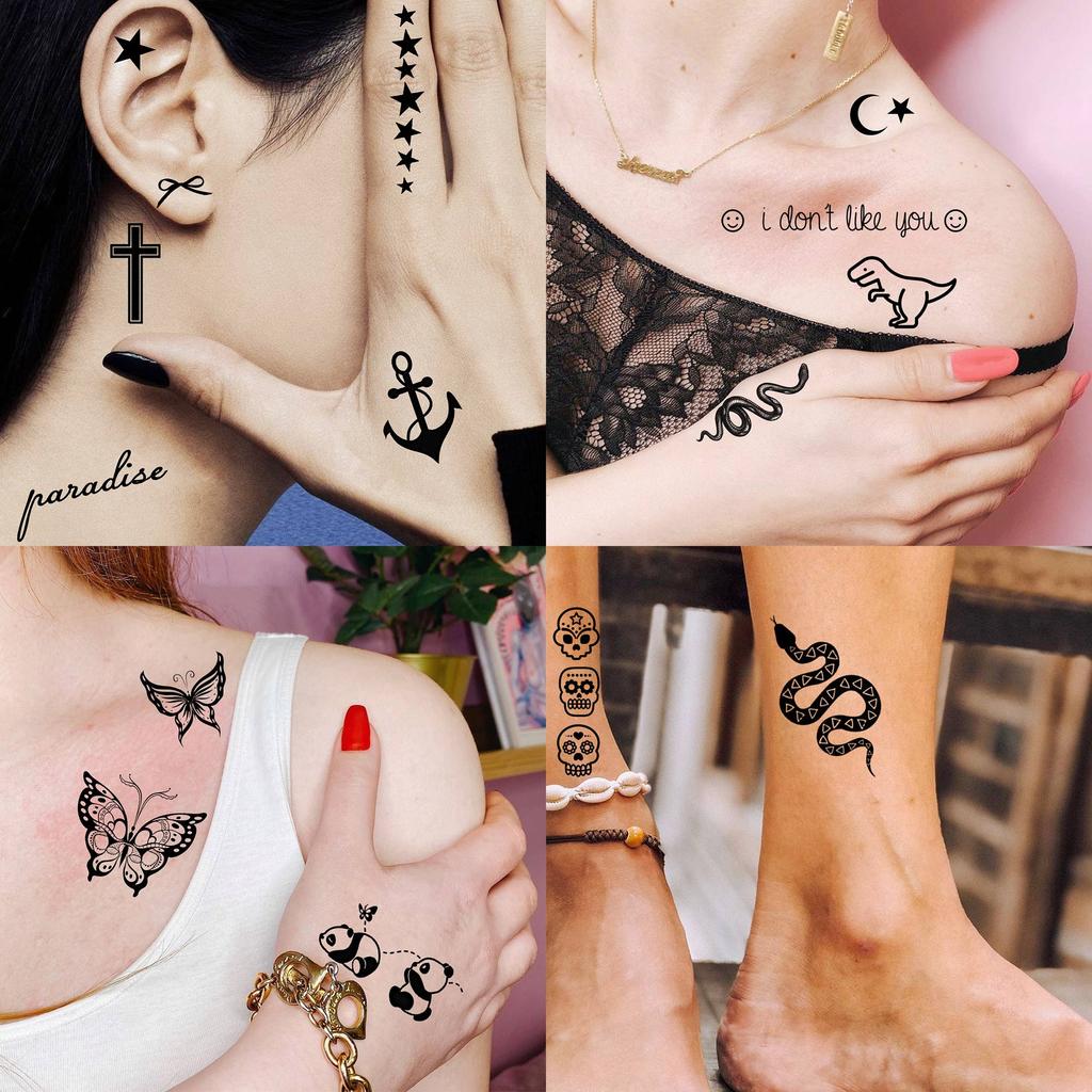 15 Blätter kleine temporäre Tattoos für Frauen Erwachsene Hände Hals Tattoo Aufkleber winzige frische Muster Mond Schmetterling gefälschte Tattoo Paste