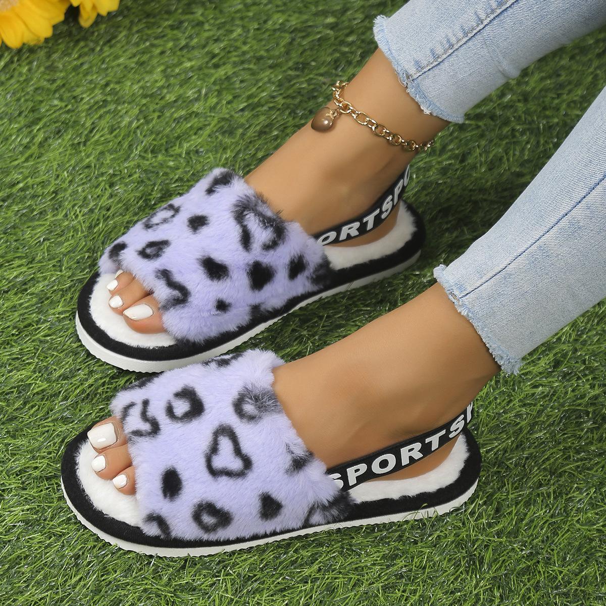 

Модные плюшевые хлопковые тапочки на осень и зиму с открытыми пальцами, мягкой дышащей подошвой, откидным верхом и эластичной лентой 38-39 фиолетовый