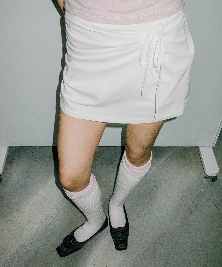 Chix String Draped Shirring Skirt White