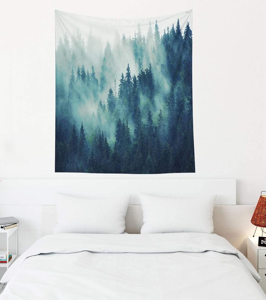 VIKAMA Forest Mist Tapestry Misty Mountain Forest Wall Hanging Bedroom Living Room Guesthouse Wall Decoration