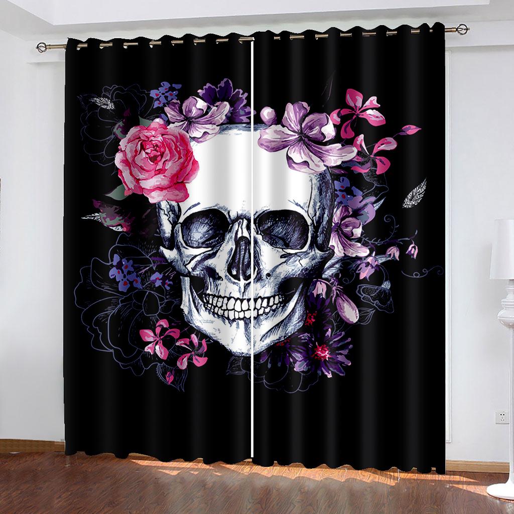 Sexy Skull Couple Elegant Bedroom Curtains for Living Room Bedroom Skull Window Curtain Shading Kitchen and Thermal Insulation