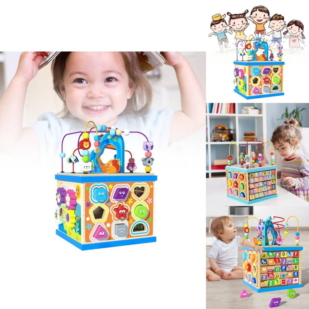 Large Wooden Multifunctional Educational Bead Box For Kids With Shape Sorting And Sensory Play Features