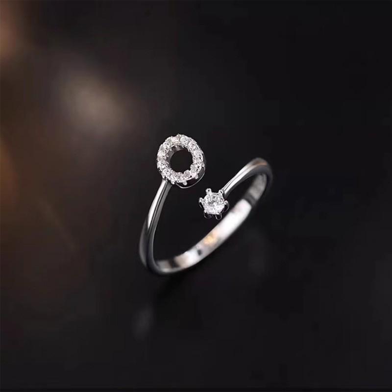 Sterling Adjustable Letter Zircon Ring Women Minimalist Fashion Jewelry Alphabet Initial