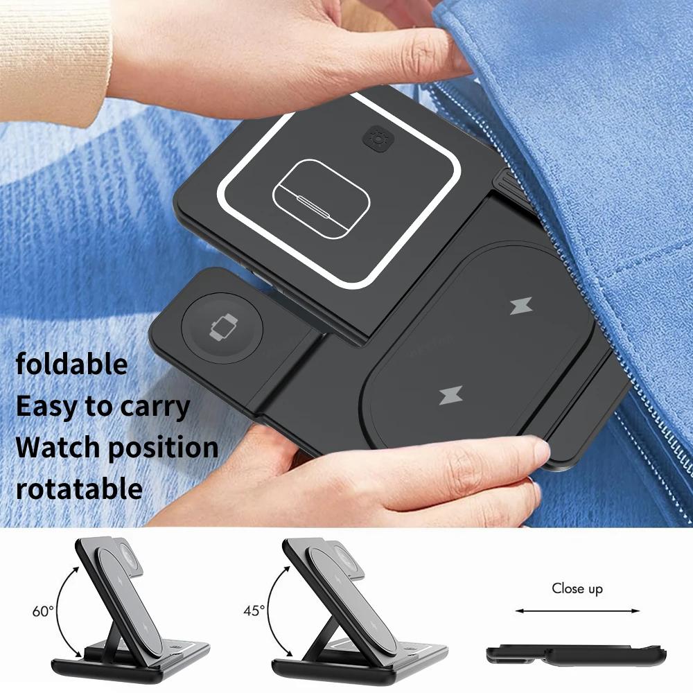3 In 1 LED Light Foldable Wireless Charger Stand For Samsung S24 S23 Galaxy Watch 2-8 Active 1 2 Buds Pro Fast Charging Station
