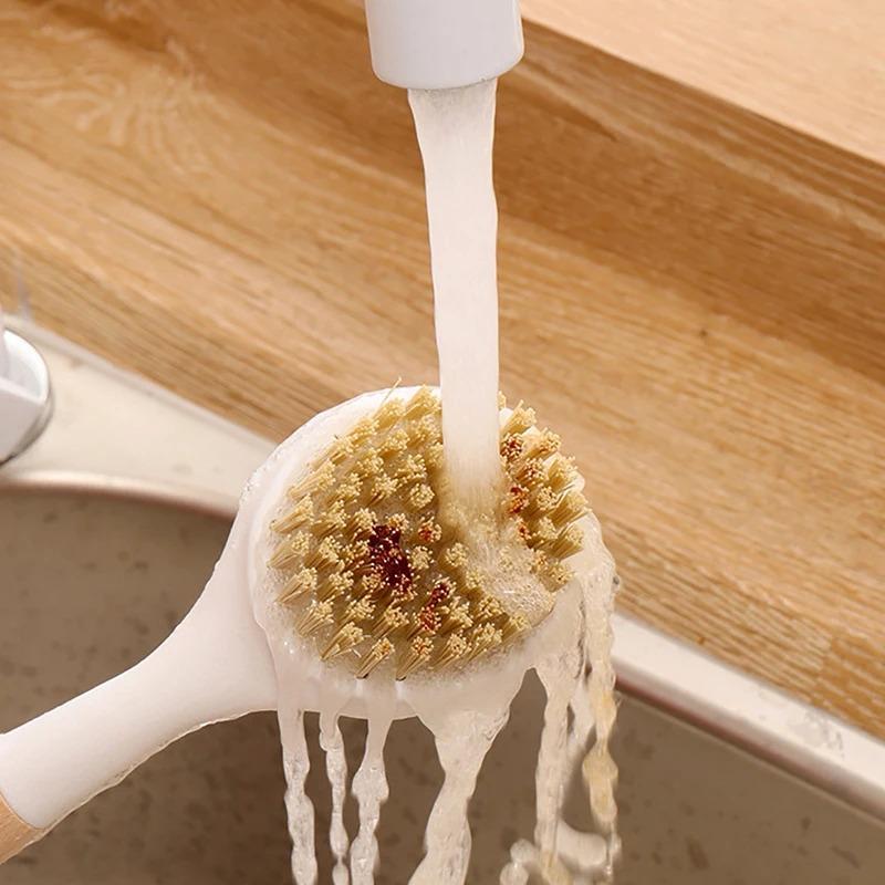 Kartáč na hrnce s dlouhou rukojetí na mytí nádobí, drhnutí hrnců a závěsný typ kartáč na čištění sporáku s dlouhou rukojetí