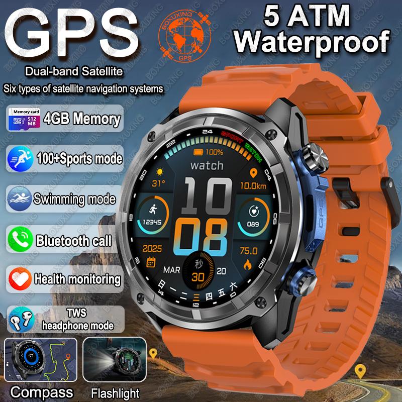 New Military GPS Smart Watch Men Offline Map 860 mAh Battery 4GB Memory 5ATM Waterproof Swimming Sapphire Screen Smartwatch