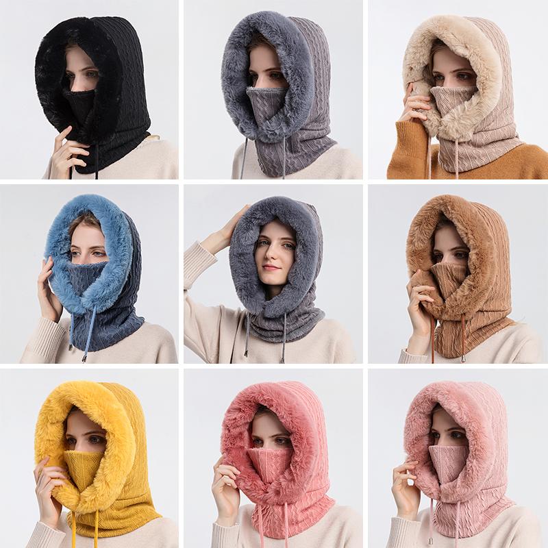 Winter Hats Outdoor Cycling Headgear Ski Cap Cold Protection Warm Bib Face Mask Integrated Scarf Knit Ski Caps