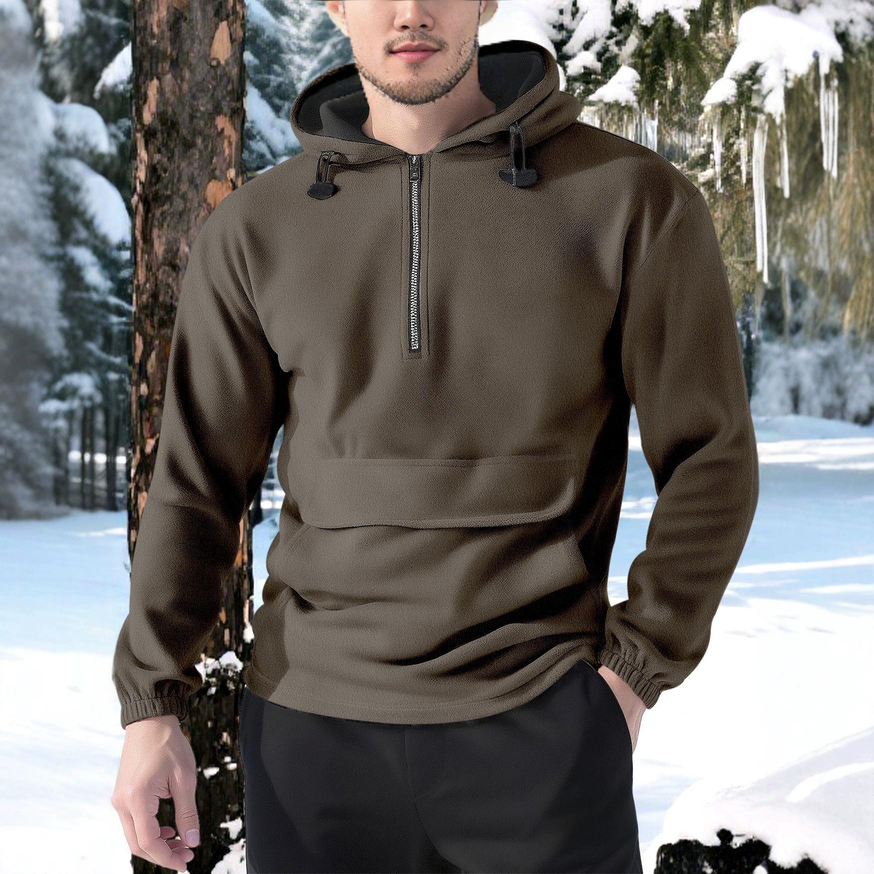 

Осенне-зимний пуловер, повседневный мужской утолщенный свитер с капюшоном XXXL темно-коричневого