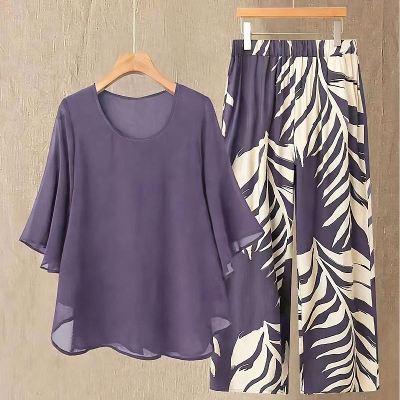 Summer New Arrival Women's Casual Outfit - Elegant Blouse and High Waist Pants 2pcs Set