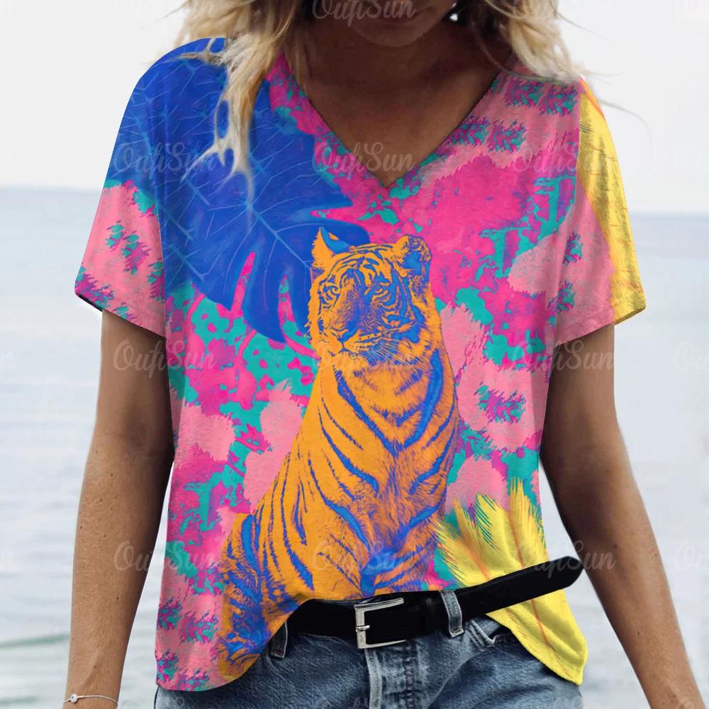 Women's T-shirt Tiger Lion 3D Printed Short Sleeve  T-Shirt for Women Tops Summer Breathable  T-Shirt