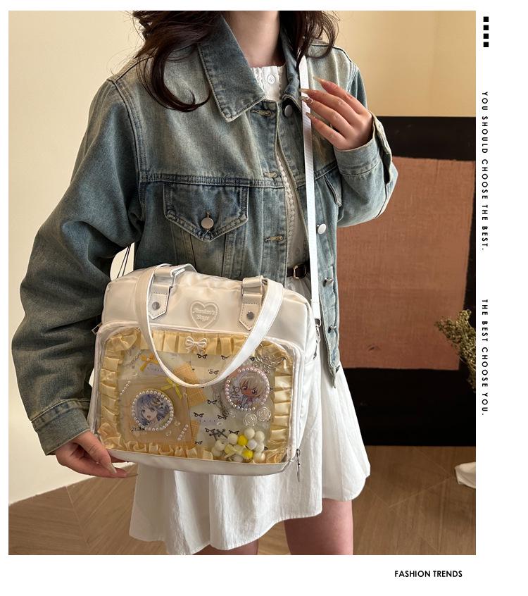 Soft Girl Transparent Ita Bag - Japanese Academy Style Crossbody with Pin Board for Dolls