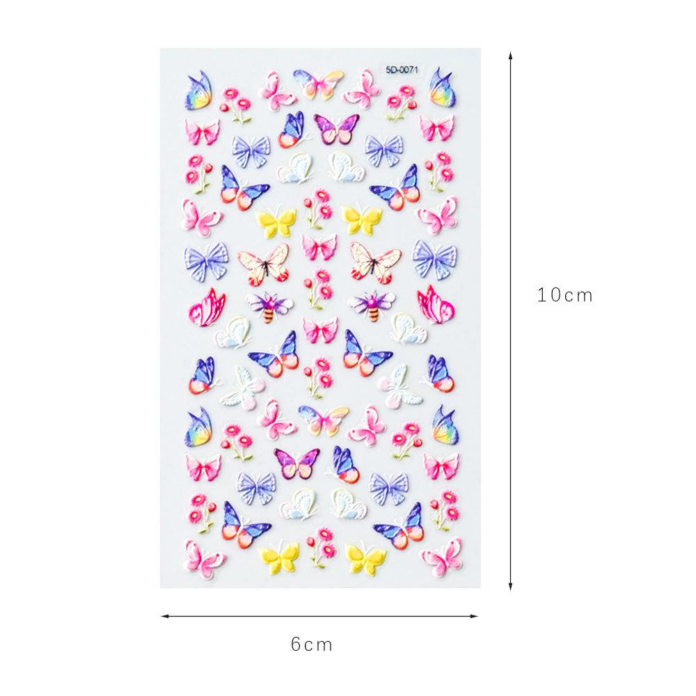 Color Relief Butterfly Nail Art Sticker 5D Three-Dimensional Butterfly Flower Adhesive Nail Decorative Relief Sticker