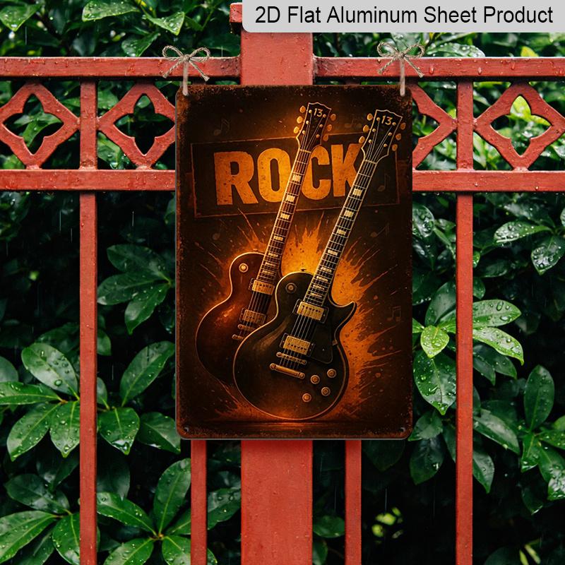 2D Flat 1pc 8x12inch Vintage Metal Signs 'Rock Theme - Guitar' Aluminium Sign/metal Wall Art/Funny Vintage Plaque Decor, Home Decor, Restaurant