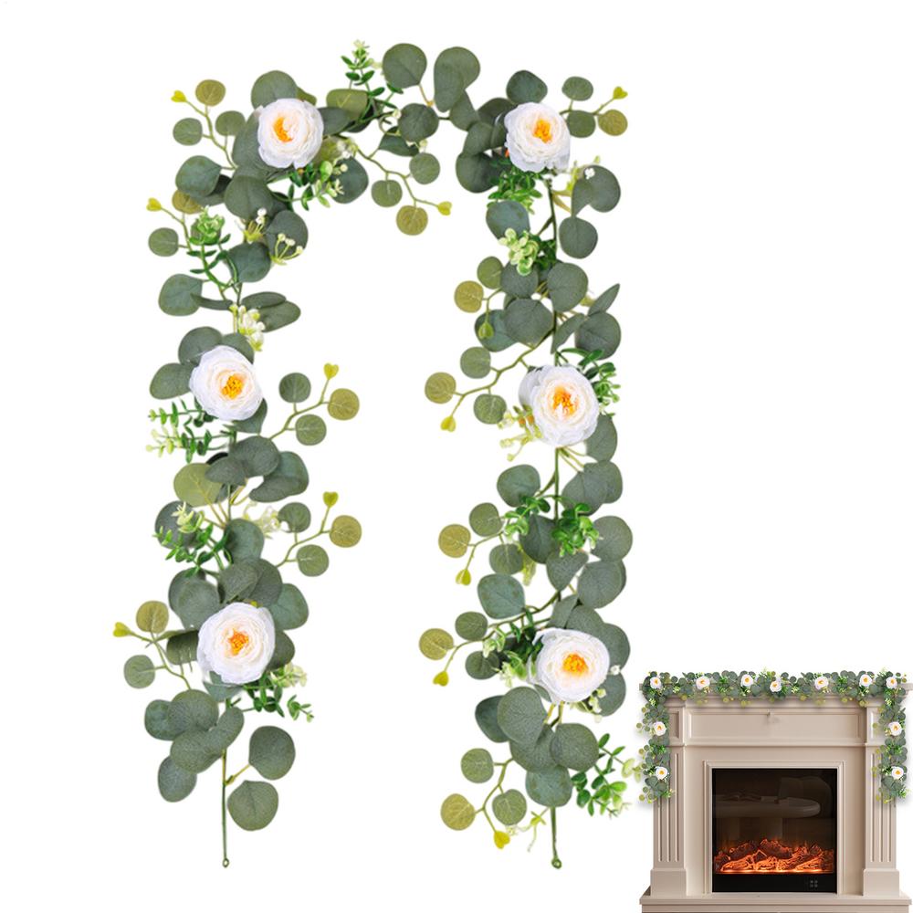 Eucalyptus Garland With Flowers For Table Wedding Wreath 6FT Artificial Eucalyptus Garland Floral Greenery Garland For Table