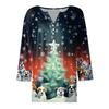 Women's T Shirt Tee Christmas Printed Button 3/4 Sleeve Tunic Daily Weekend Fashion Basic V- Neck Regular Top