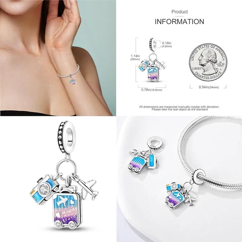 925 Silber Glühwürmchen Libelle Eule Anhänger Kleeblatt Herz Zirkon Farbperle für Original Armband Anhänger Schmuck