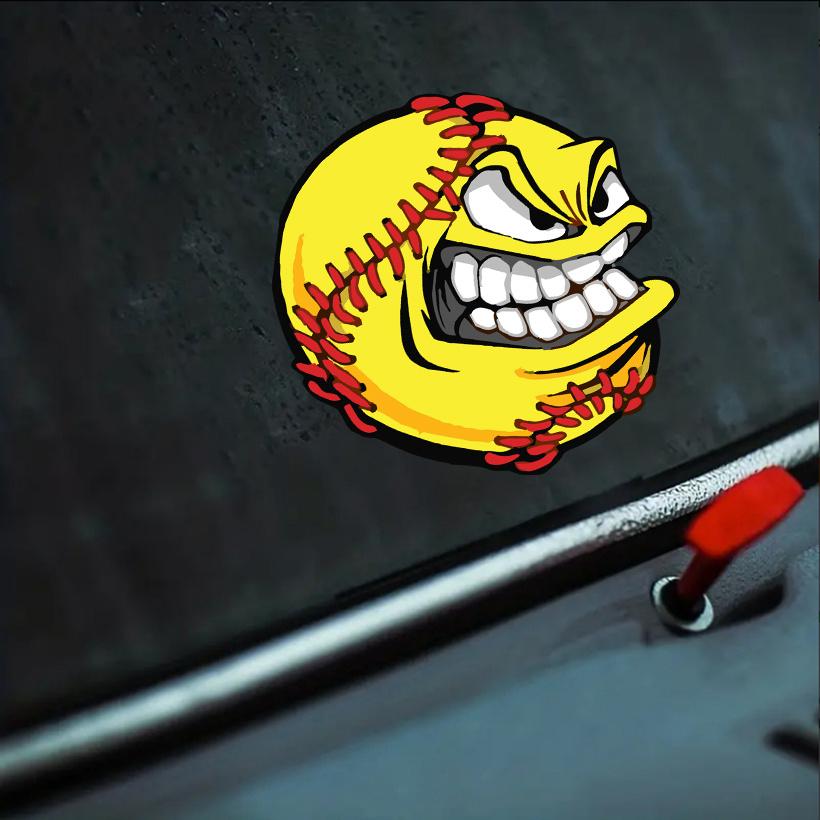 1pc Angry Softball Car Stickers Cartoon Auto Window Bumper Body Decor Motorcycle Tank Racing Helmet Vinyl Decals Car Accessories