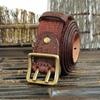 Belt Men's Korean-Style Retro Distressed Trendy Unique Double Needle Copper Buckle Genuine Leather New Pure Cowhide Jeans Belt
