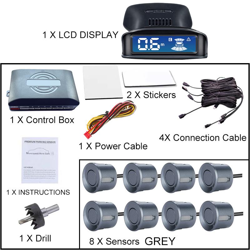 The LCD Monitoring 4-sensor Radar Detection System with Reversing Backlight Display Parking Sensor Has 12 Colors and 12V
