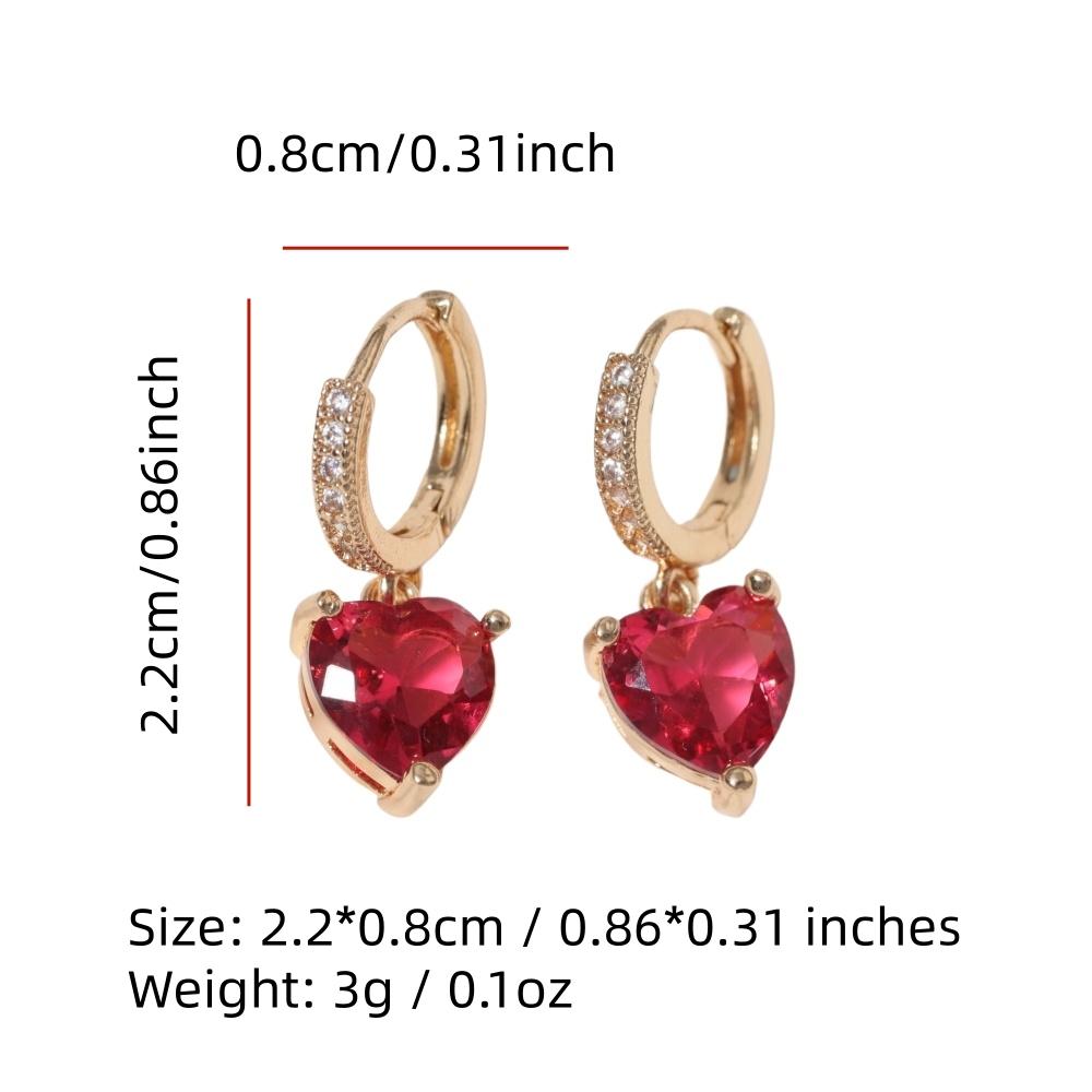 Golden Plated Red Heart Dangle Earrings for Women Hoop Earrings for Jewelry Wedding Party Accessories