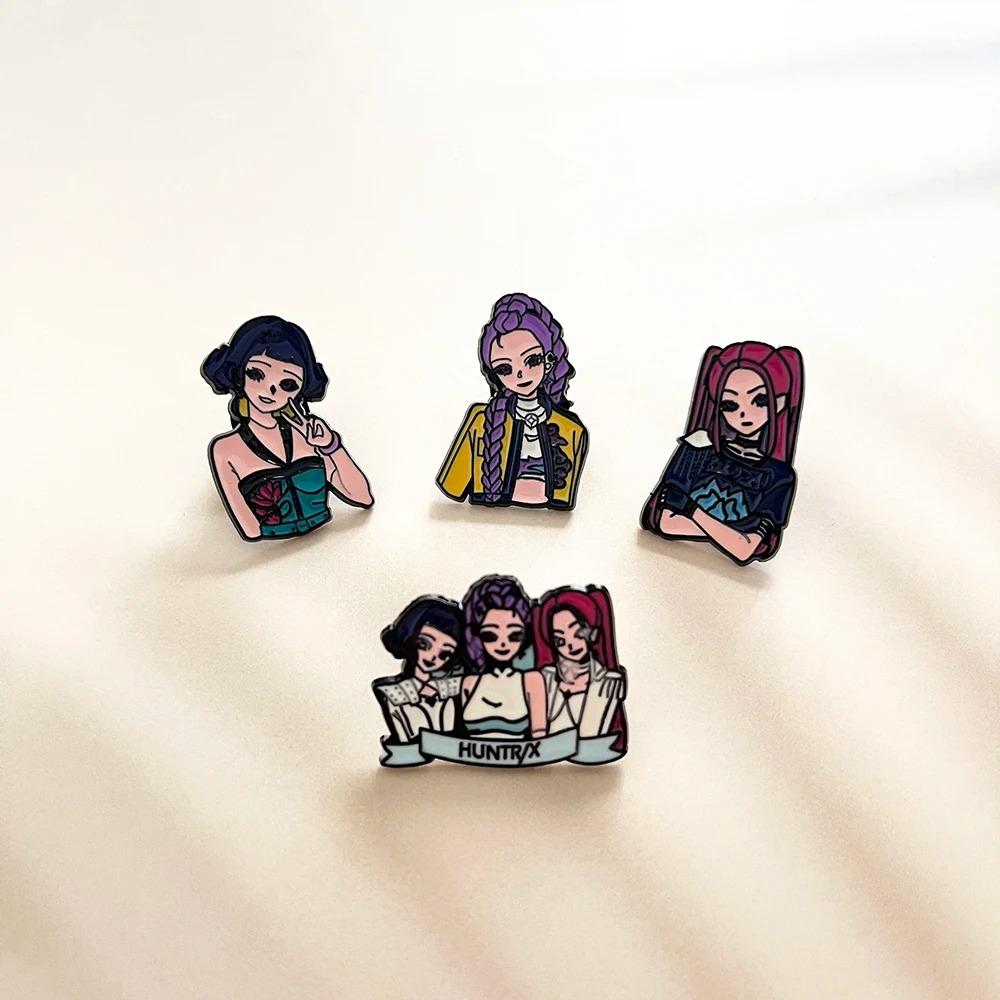 4pcs KPop Demon Hunters Enamel Brooch Badge HUNTR/X Alloy Backpack Accessory Rumi Mira Zoey Design Jewelry Gift for Children