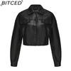 BITCED Spring/Autumn Loose-Fit Casual Leather Jacket for Women Long-Sleeved Single-Breasted Short-Length Jacket