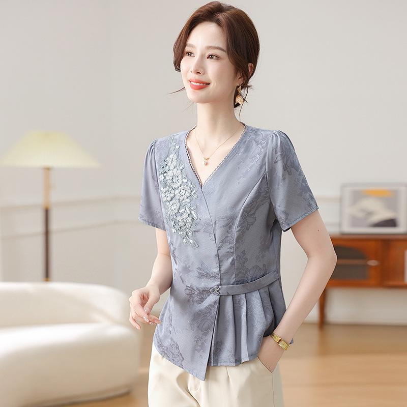 2026 Elegant New Style Chinese Jacquard Embroidered Short-Sleeve Summer Top 4XL (65-72.5 kg)
