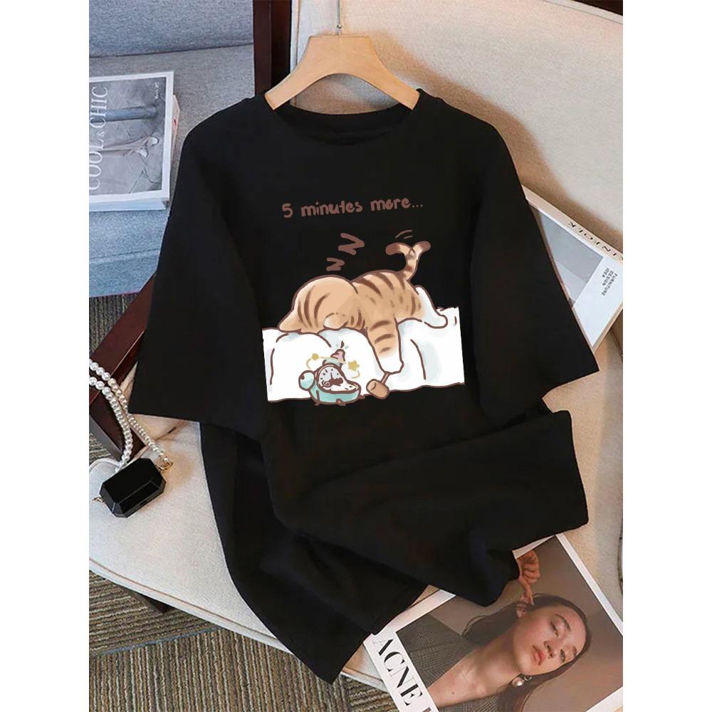 Women Tshirt Cotton Summer Cat Pattern Printed Tshirt Oneck Soft Loose Top Basic Women Clothing