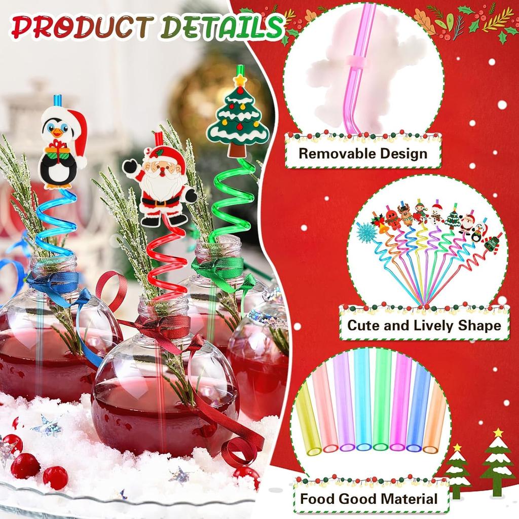 Christmas Plastic Drinking Straws Cute Santa Snowflake Reindeer Straws Party Favors for Kids Holiday Xmas Party Supplies