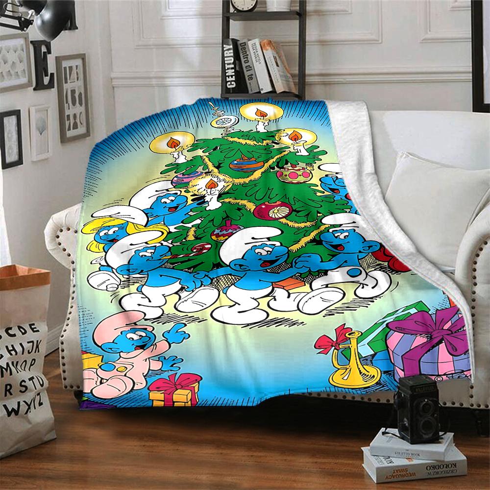 Christmas Smurfs Celebration Blanket Soft Throw Blanket For Home Bedroom Bed Sofa Travel Office Solid Christmas Blanket