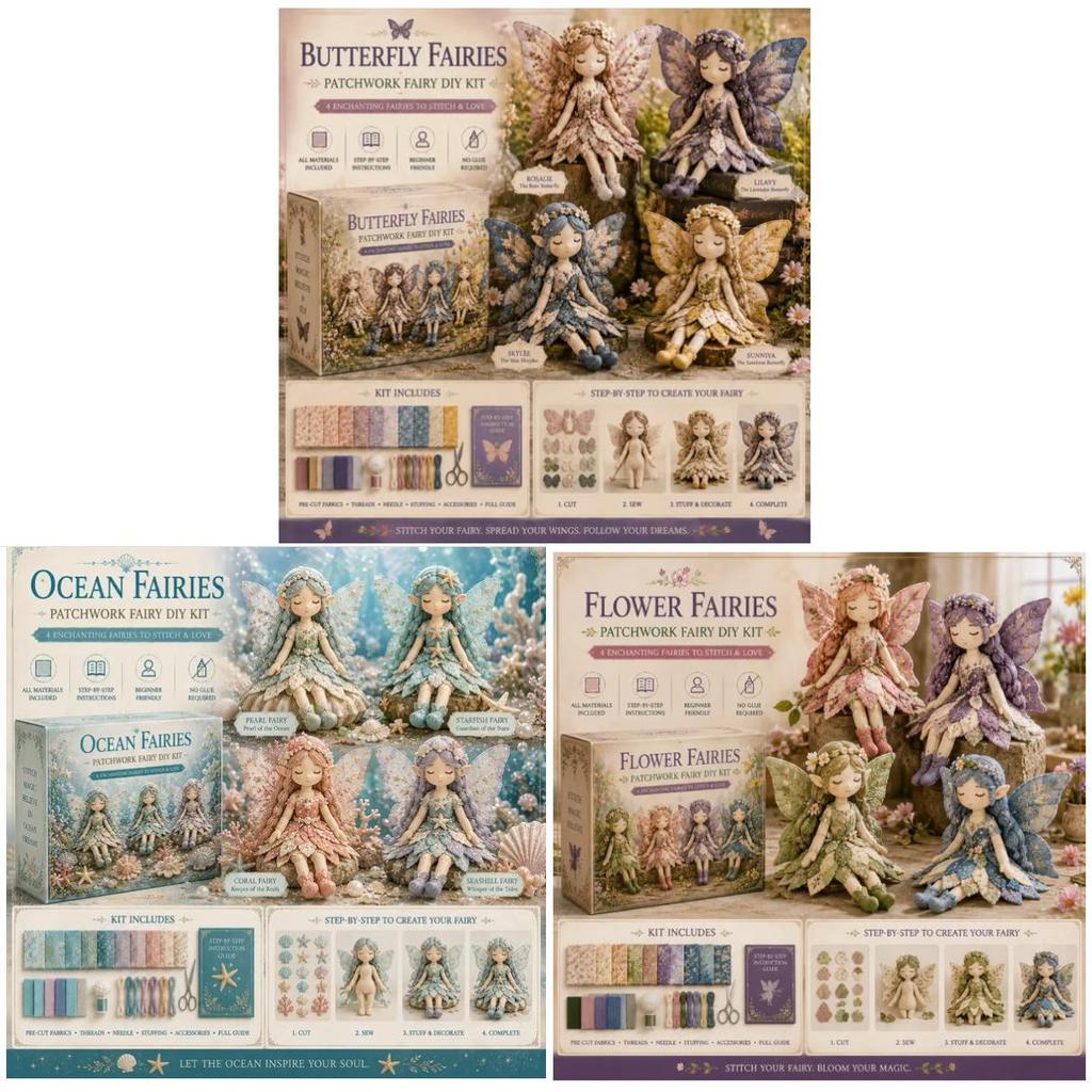 Feen-Patchwork-Puppen-Set Mit Handgefertigtem Design Für Kreative Kinder Und Bastler