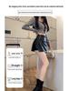 Black PU Leather A-line Slit Mini Skirt for Women - High Waist Hip-Hugging Autumn Style 2026