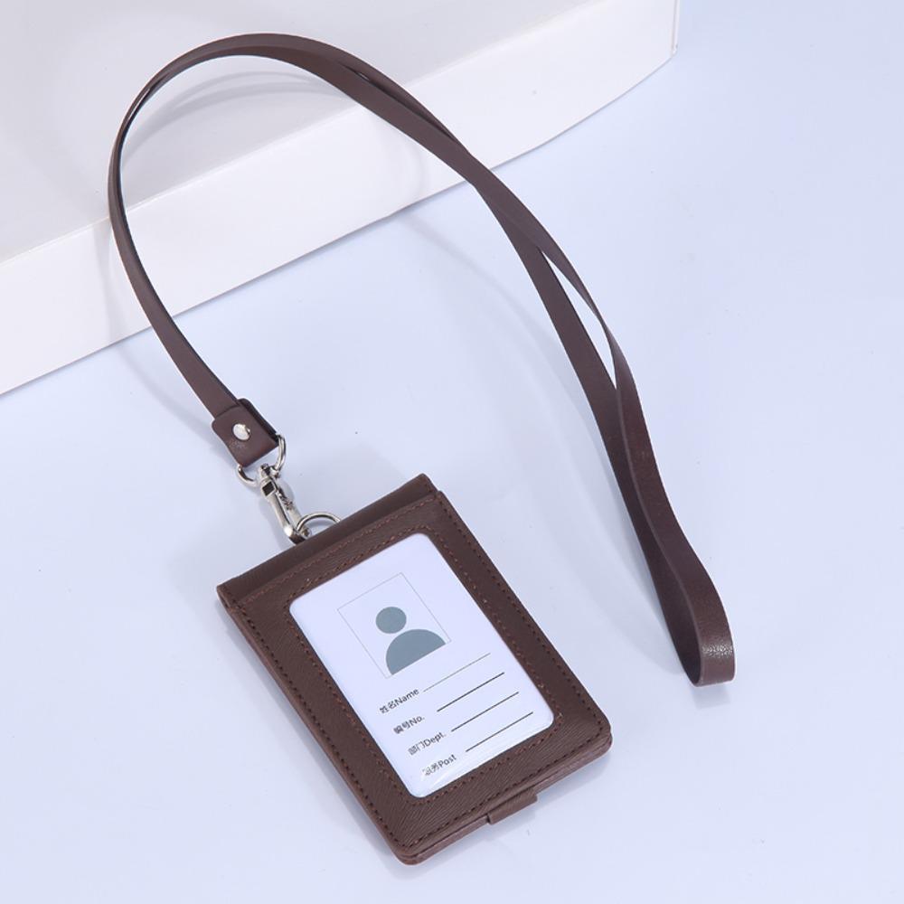 PU Leather Name Badge Holder With Lanyard ID Card Cover Work Card Holders  School Acsesories