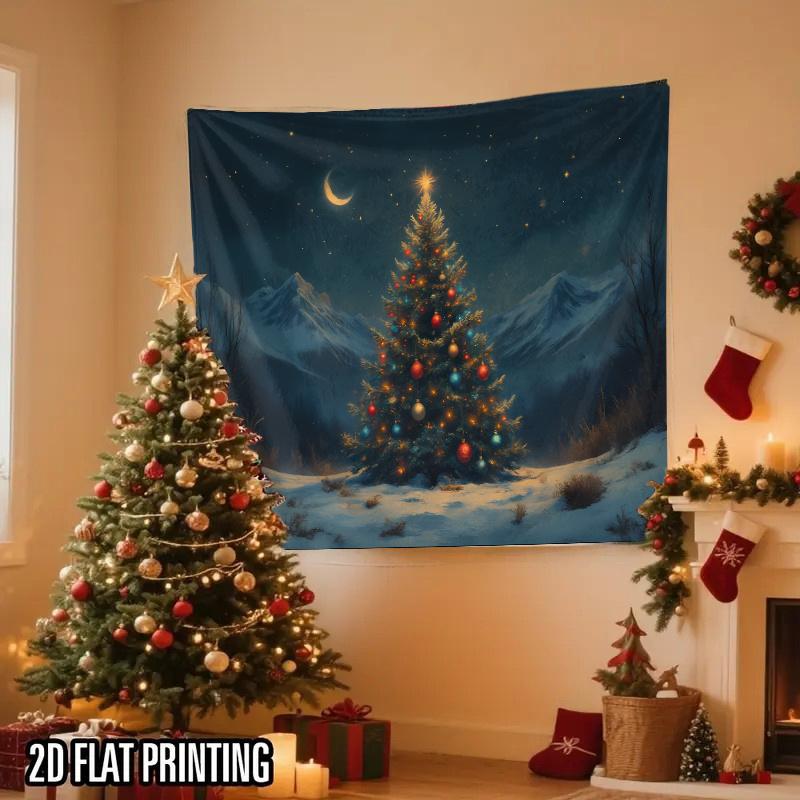 Blue Sky And Snow Wall Hanging Tapestry  Christmas Tree Wall Hanging Tree Wall Hanging Gorgeous Christmas Tree Fireplace Gifts