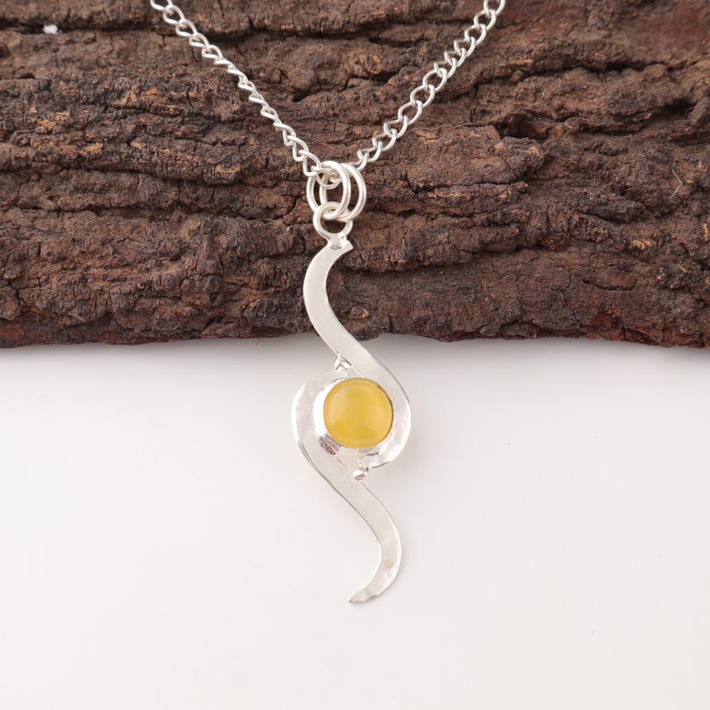 Gelber Katzenaugen-Edelstein 925 Sterlingsilber Schmuck Handgefertigt Stilvoller Anhänger PP-44-35