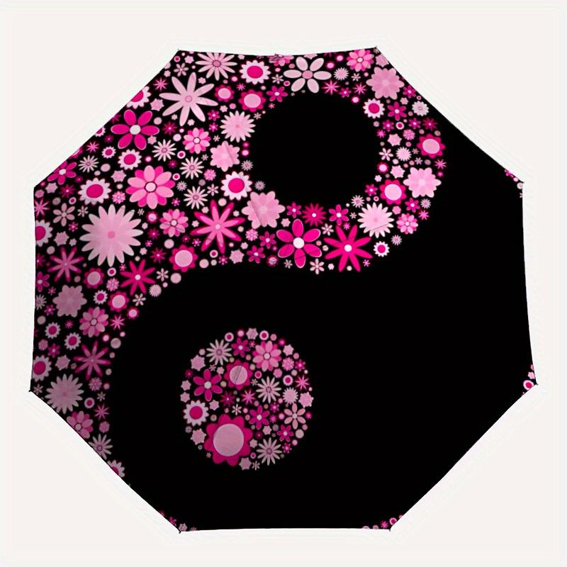 1pc Floral Yin Yang Symbol Automatic Folding Umbrella, Portable & Foldable Design with 8 Ribs, Casual Outdoor Accessory yy250729055