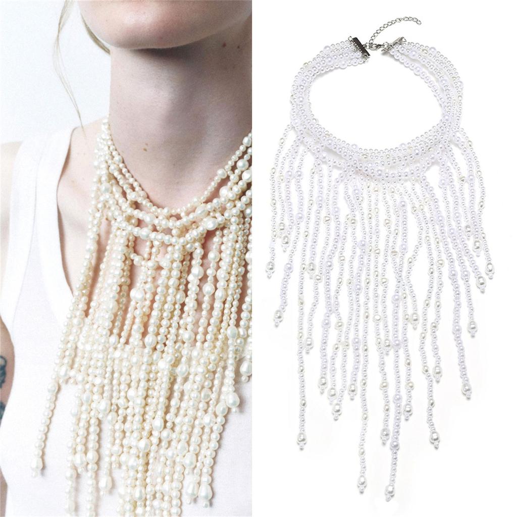 Elegant Waterfall Faux Pearl Necklace Adjustable Clavicle Chain Fashion Jewelry For Evening Parties And Daily Wear