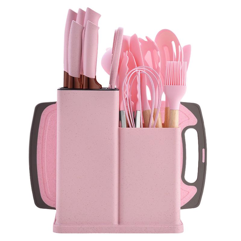 Silicone Kitchenware 19-Piece Set: Non-Stick Pan, Spatula, Soup Spoon, Knife Set with Storage Bucket