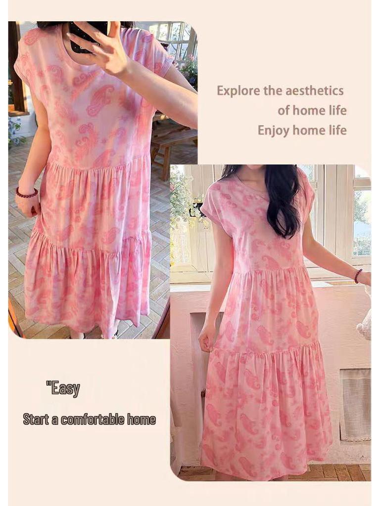 2026 Women's Lyocell Cotton Nightgown - Summer Short Sleeve, Outdoor & Homewear, New Chinese Style, Plus Size